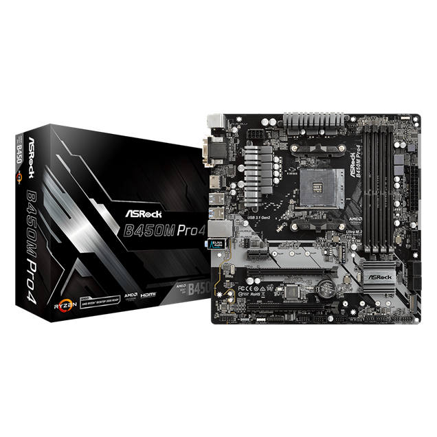 ASRock B450M Pro4 mATX Motherboard for AMD AM4 CPUs